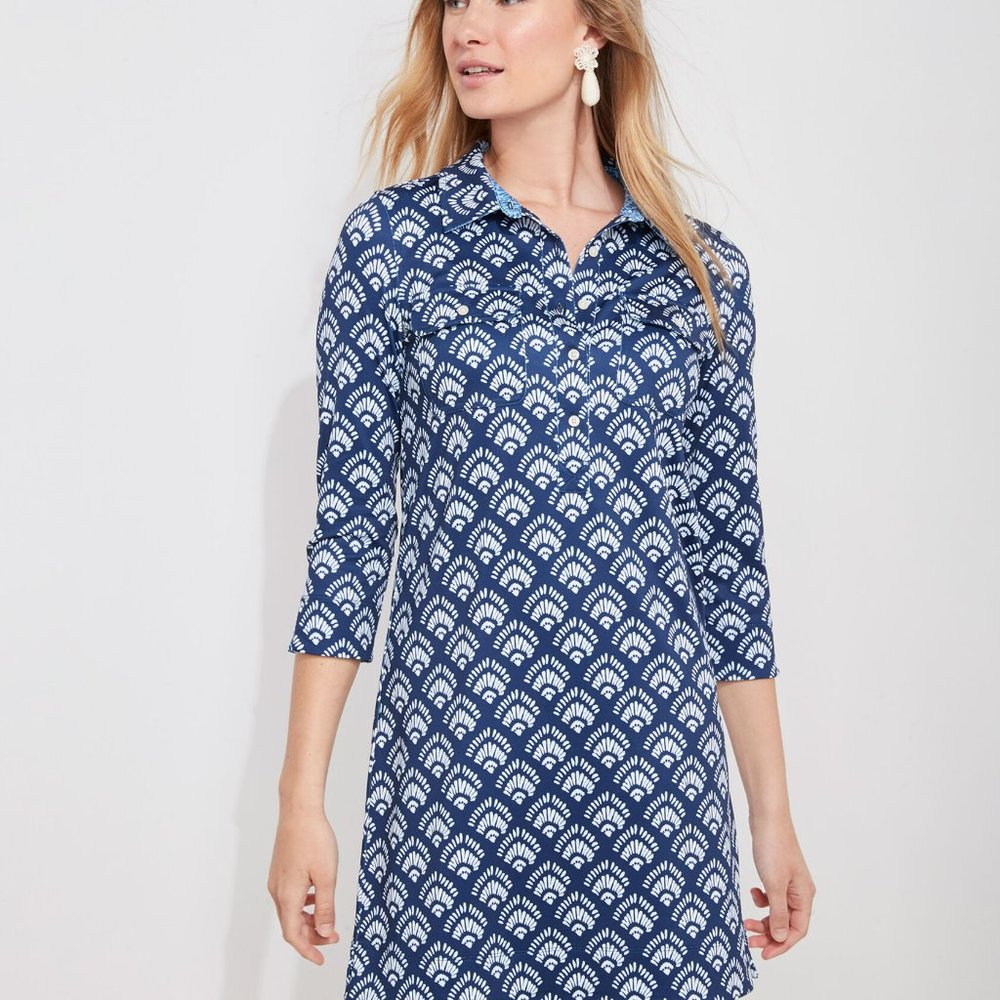 Vineyard Vines Printed Sankaty Margo Shirt Dress Navy Blue White